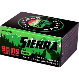 Sierra Outdoor Master Handgun Ammo 9mm 115 gr. JHP 20 rd.