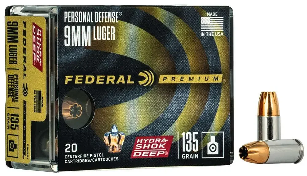 FEDERAL 9MM LUGER 135GR HYDRA-SHOK DEEP HP 20 RD/BX 10 BX/CS