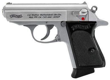 Walther 4796020 PPK .32 ACP 3.3" 6+1 Stainless Steel/Black Polymer Grips