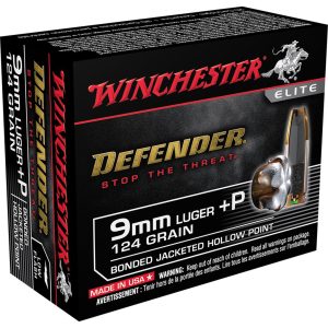 Winchester Defender Pistol Ammo 9mm Luger 124 gr. Bonded Jacket HP 20 rd.