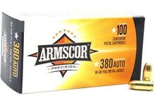 Armscor 380 Auto Ammunition 95 Grain Full Metal Jacket Value Pack 100 Rounds