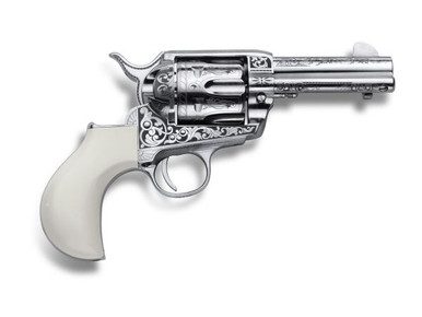 PP346HUCKENG__86020.1710789924.386.513.jpg Cimarron PP346HUCKENG Huckleberry .45 Long Colt 3.5" Nickel Finish W/ Laser Engraving & Poly-Ivory Grip