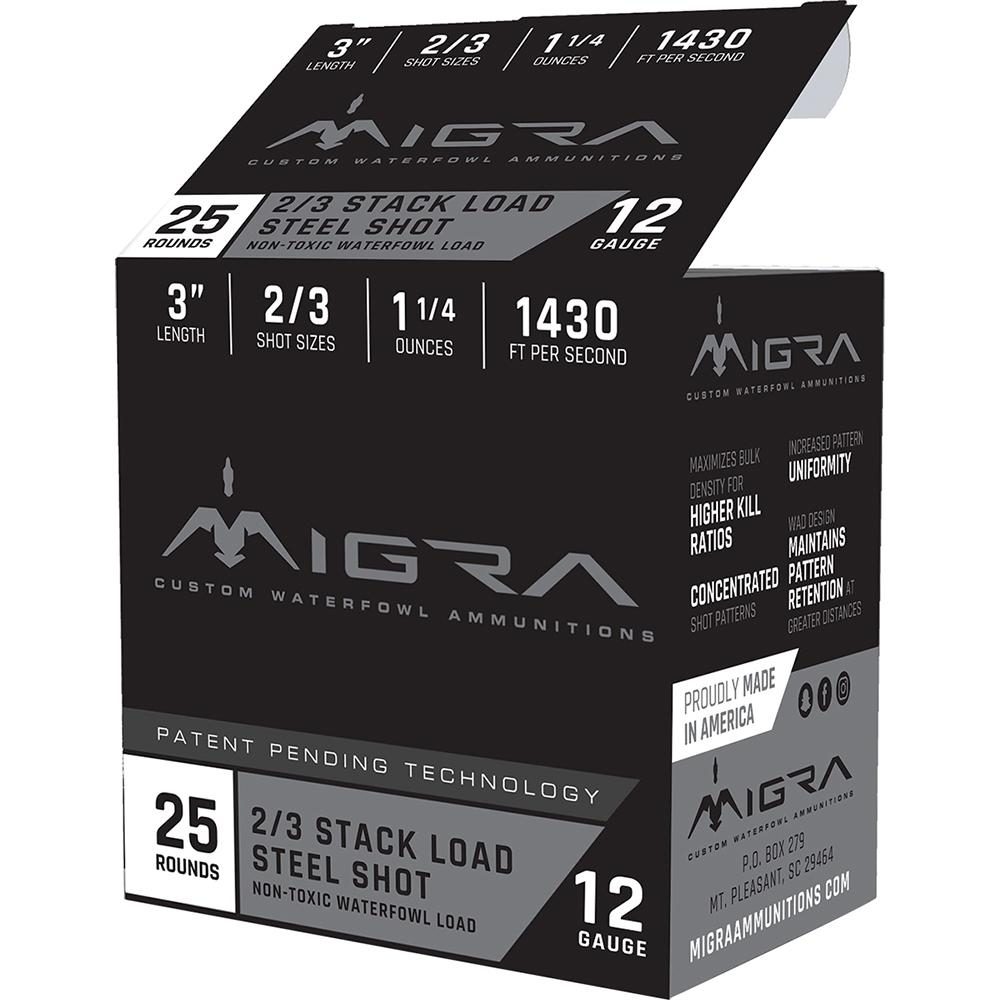 Migra Waterfowl Steel Shot Shot Shells 12 ga 3" 1-1/4 oz #2#3 1430 fps 25/ct