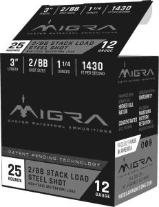 Migra Waterfowl Steel Shot Shotshell 12 ga 3" 1-1/4 oz 1430 fps #2-BB 25/ct