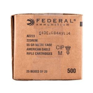 Federal Ammo American Eagle Rifle Ammunition .223 Rem 55 gr FMJ 3240 fps 500/rd Case