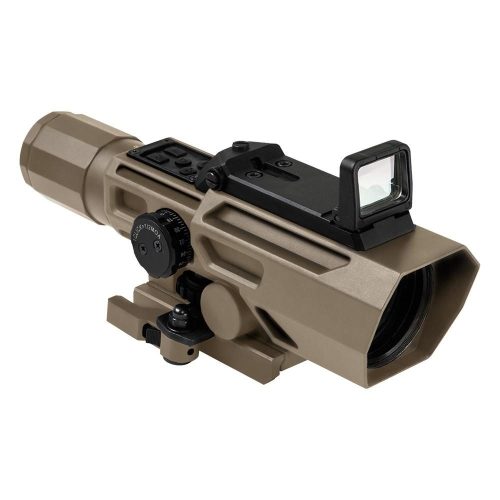 https3A2F2Fmedia.chattanoogashooting.com2Fimages2Fproduct2FNRVADOTP3942G2FNRVADOTP3942G.jpg NcStar VSM ADO Dual Optic 3-9x42mm P4 Sniper Rifle Scope with Integrated Fold-Down Red Dot Optic - Tan