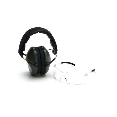 Pyramex Low-Profile Combo Kit Clear Shooting Glasses and Passive Earmuff 24dB OD Green