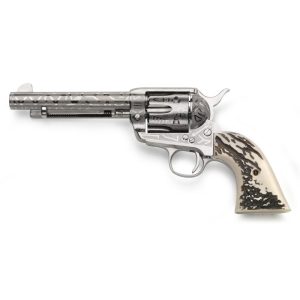 Taylor's 1873 Cattlebrand Engraved Stag Handgun .45 Colt 6rd Capacity 5.5" Barrel Engraved Silver with White