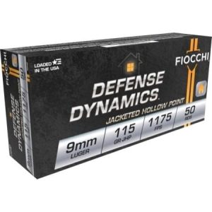 Fiocchi Pistol Shooting Dynamics Handgun Ammunition 9mm Luger 115 gr JHP 1175 fps 50/ct