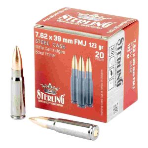Sterling Exclusive Steel Cased 7.62x39 Rifle Ammo - 123 Grain | FMJ | 1000rd Case