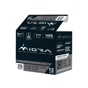 Migra Steel Waterfowl Stacked Shotshells 12ga 3.5" 1-3/8oz 1425 fps #2 & #BB 25/ct