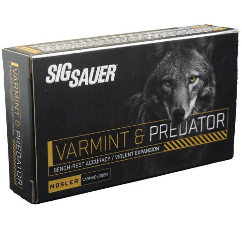 https3A2F2Fmedia.chattanoogashooting.com2Fimages2Fproduct2FXI7391342Fsig_ammo_223_rem_40gr_varmint_2526_predator_varmageddon_box_20_xi739134_0002_Angle2520Right Sig Sauer Varmint & Predator w/Varmageddon Rifle Ammunition .223 Rem 40gr PT 3650 fps 20/ct