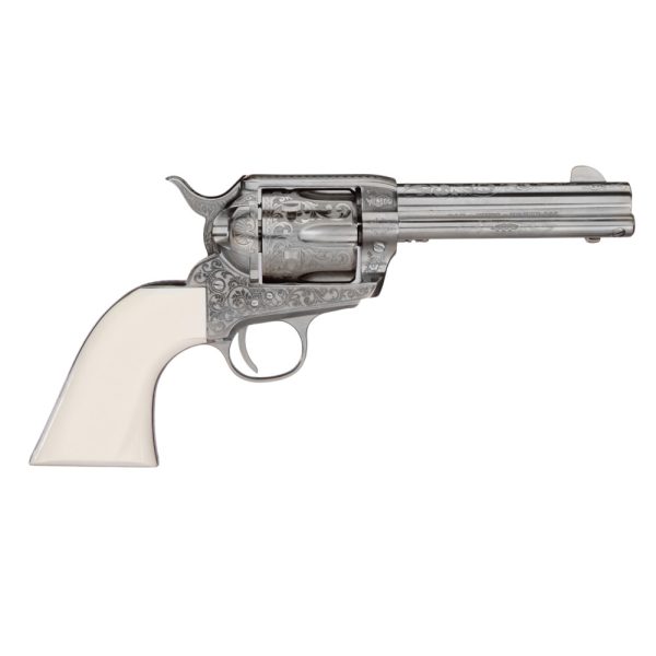 https3A2F2Fmedia.chattanoogashooting.com2Fimages2Fproduct2FTURC12000572FTURC1200057-1 Taylor's 1873 Outlaw Legacy Handgun .45 Colt 6rd Capacity 4.75" Barrel Engraved Nickel with White