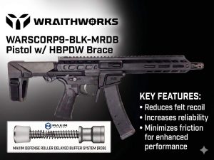 Wraithworks WARSCORP9 Roller Delayed Side-Charging AR Pistol - Black | 9mm | 8.5" Barrel | 7" M-LOK Rail | SB Tactical HBPDW Brace | Accepts Scorpion Mags