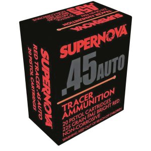 Supernova Tracer Pistol Ammunition  45 Auto 225 gr. FMJ Red Tracer 20 rd.