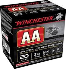 Winchester 20 GA FeatherLite AA 2 3/4" 7/8 oz #8 shot AA20FL8 Low Recoil 250 rounds