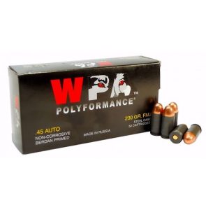 Wolf 45 Auto Ammunition Polyformance 230 Grain Full Metal Jacket 50 rounds